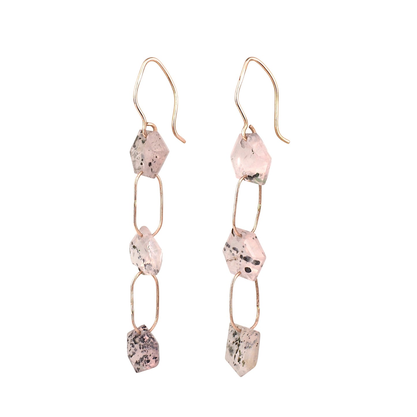 14K Rose Gold Spotted Rose Quartz Chain Link Earrings - Mettle by Abby