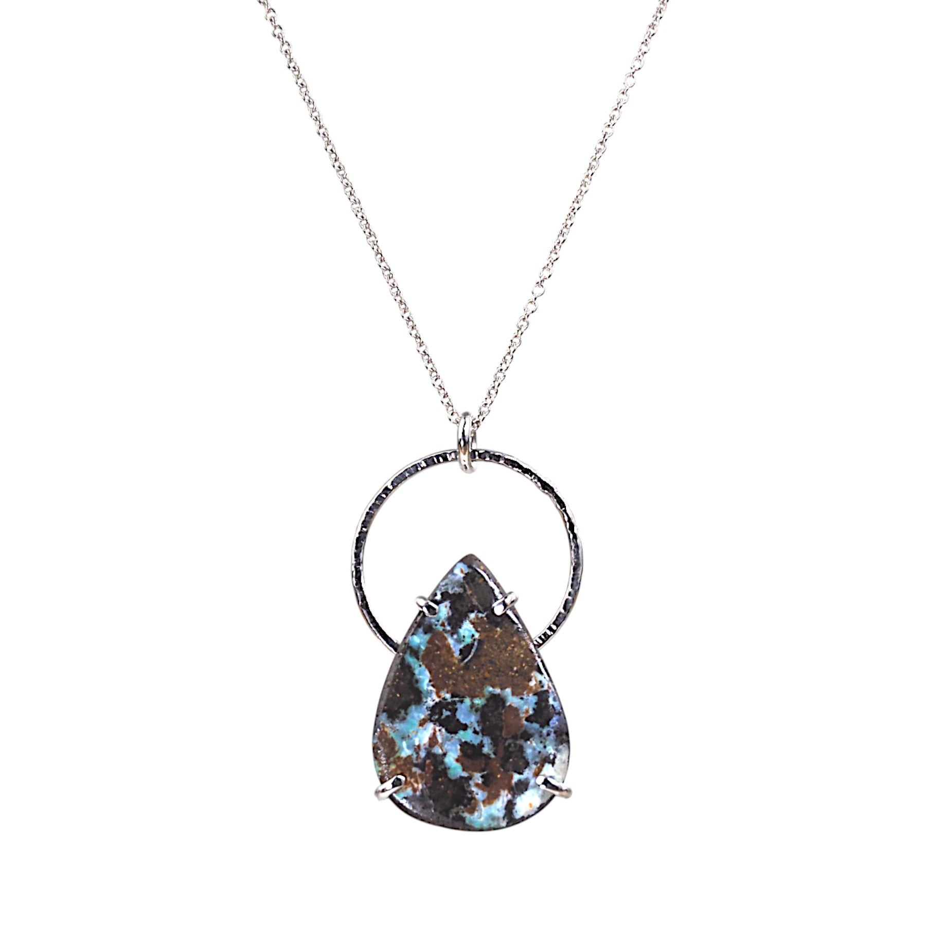 14k White Gold Boulder Opal Halo Necklace - Mettle by Abby