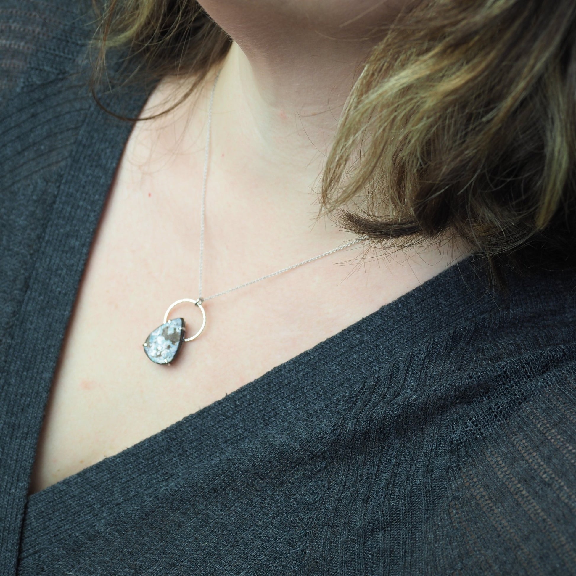 14k White Gold Boulder Opal Halo Necklace - Mettle by Abby