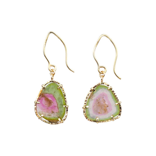 14k Yellow Gold Watermelon Tourmaline Earrings - Mettle by Abby