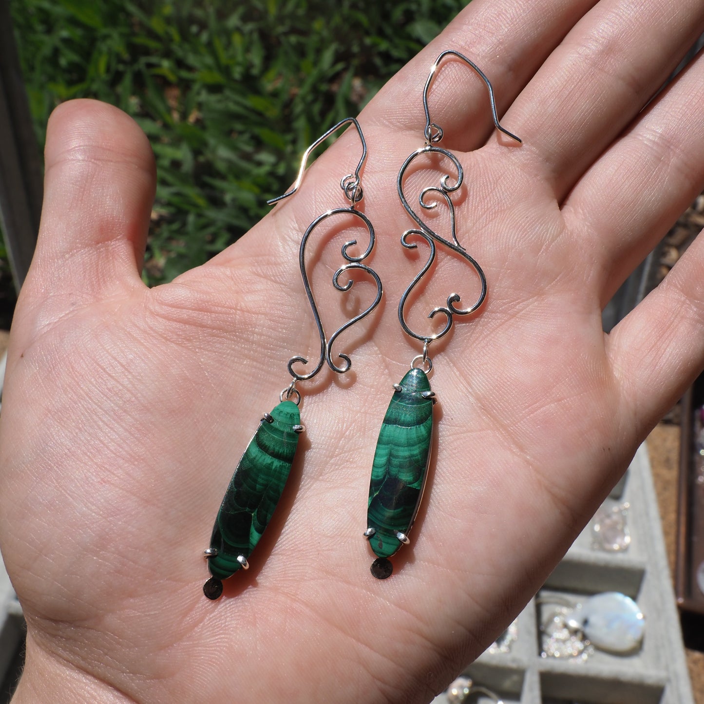 Malachite Scroll Earrings
