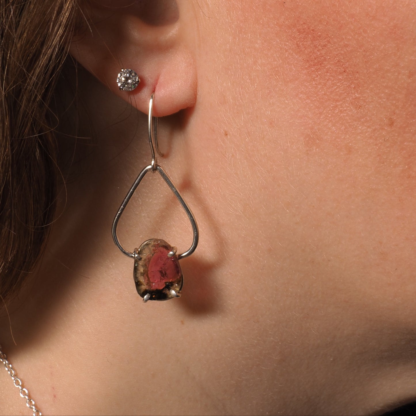Watermelon Tourmaline Slice Petal Earrings