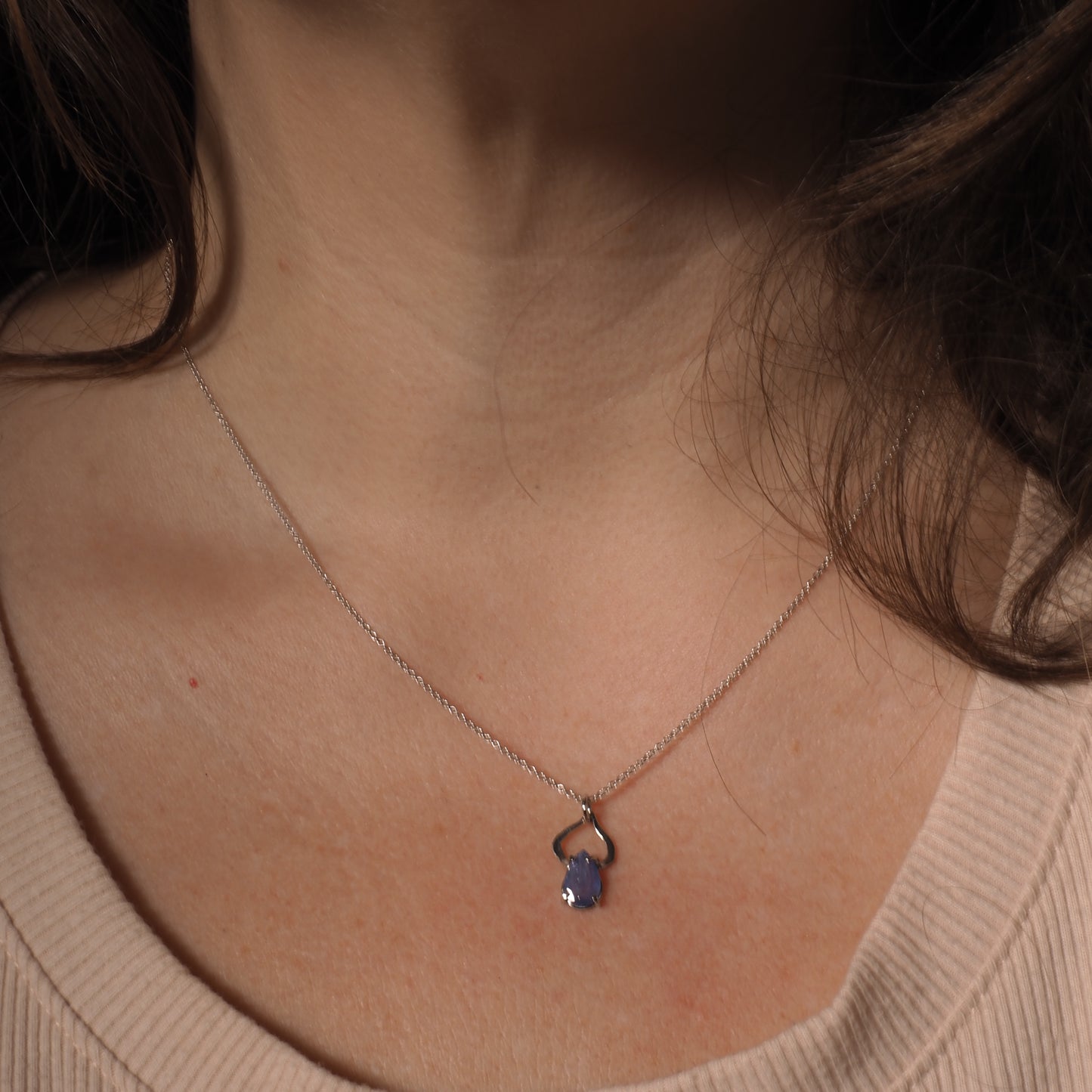 14k Light Blue Sapphire Petal Necklace