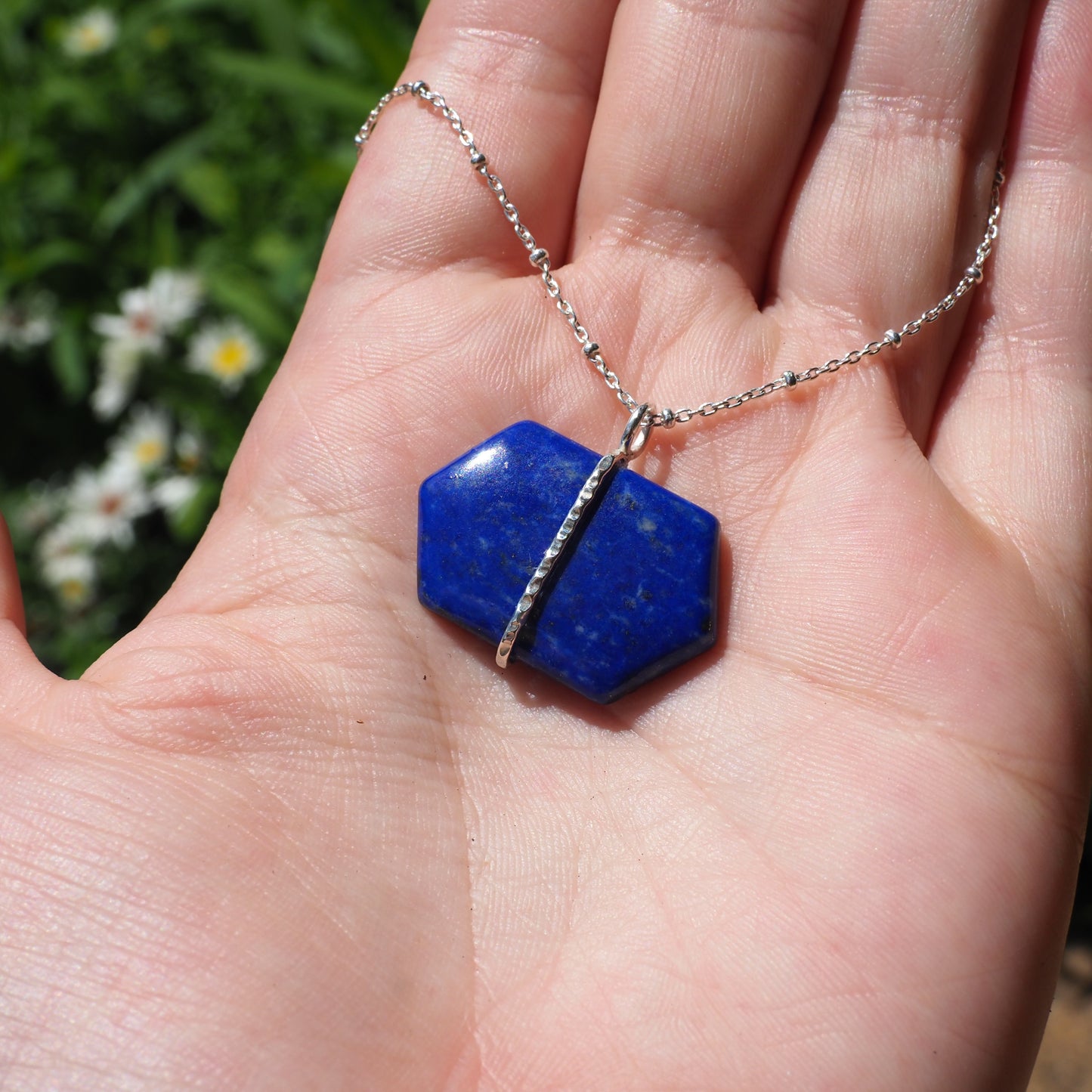 Banded Lapis Hexagon Necklace