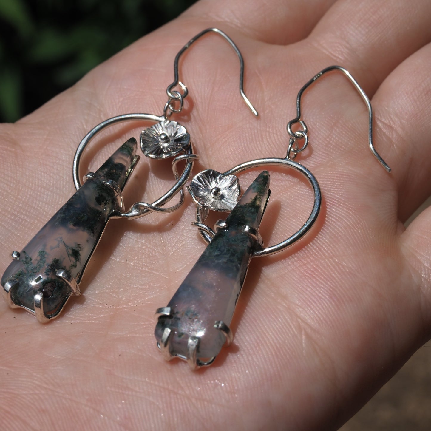 Art Nouveau Moss Agate Earrings
