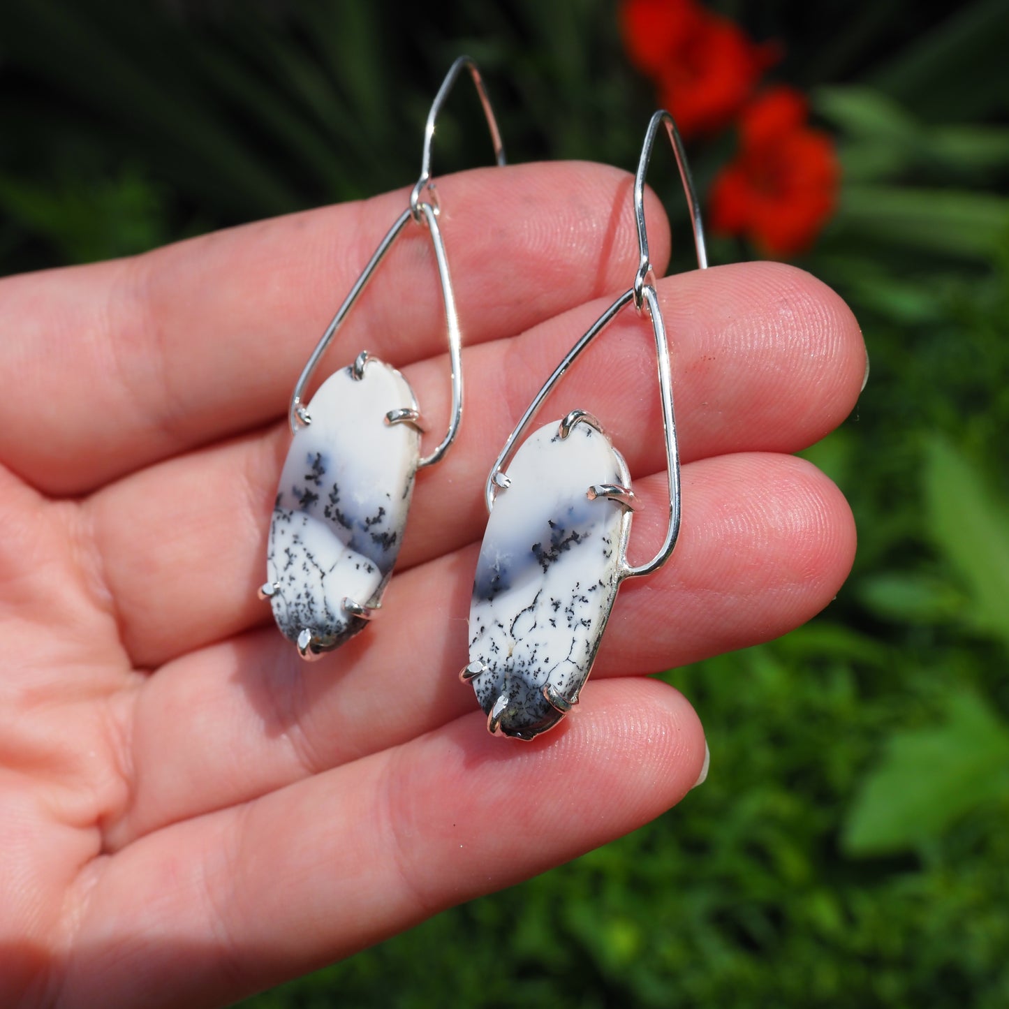 Dendrite Opal Petal Earrings