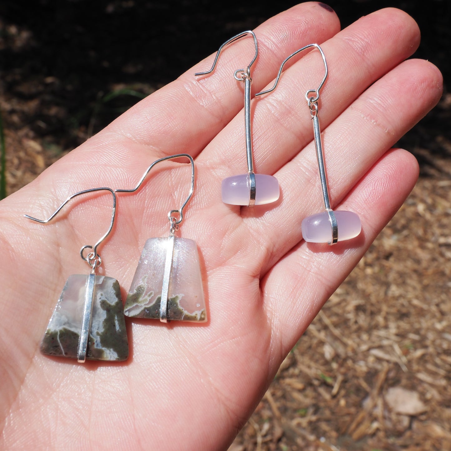 Belted Moss Agate Earrings