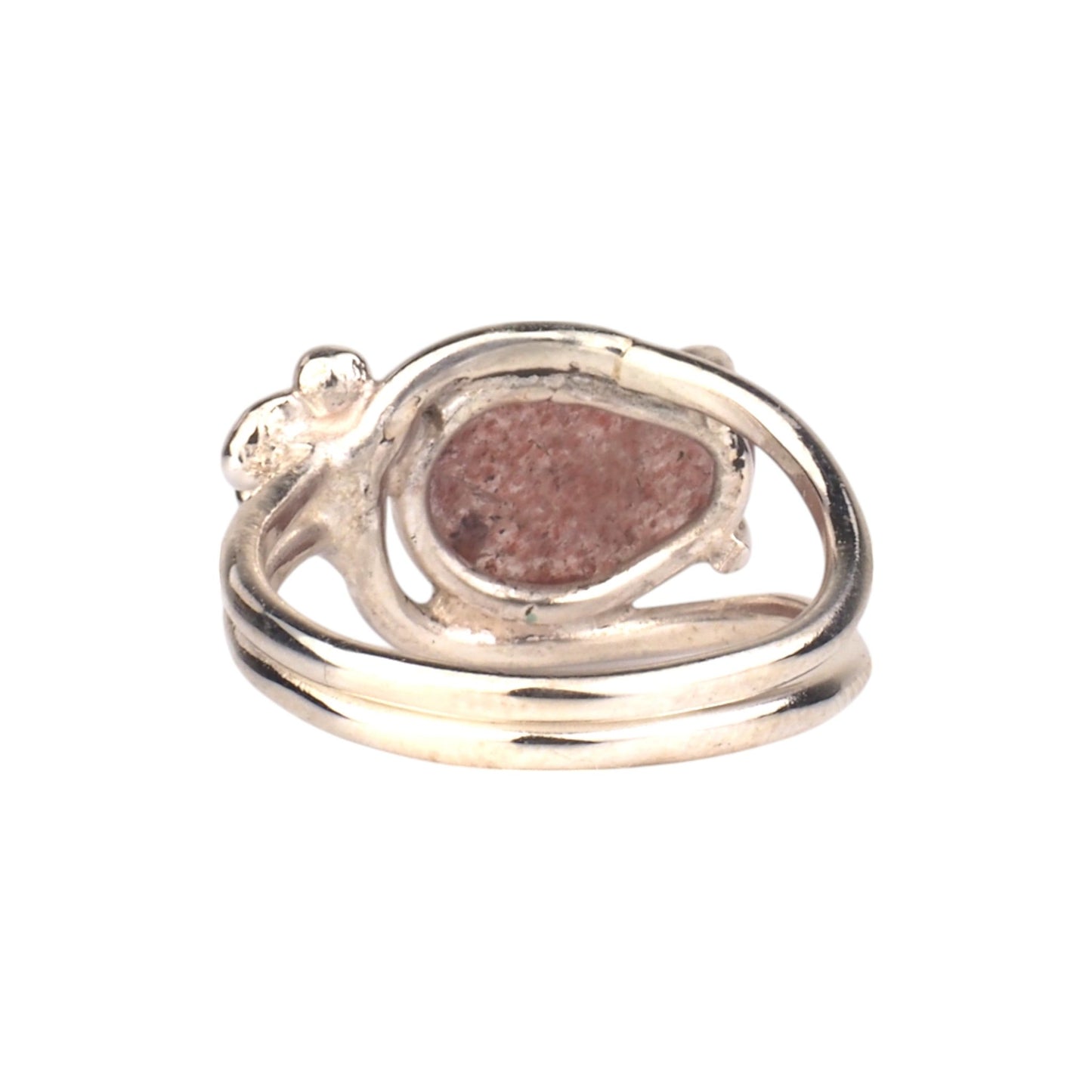 Asymmetrical Silver Cherry Quartz Ring - Rose Cut Pear Shape - Mettle by Abby