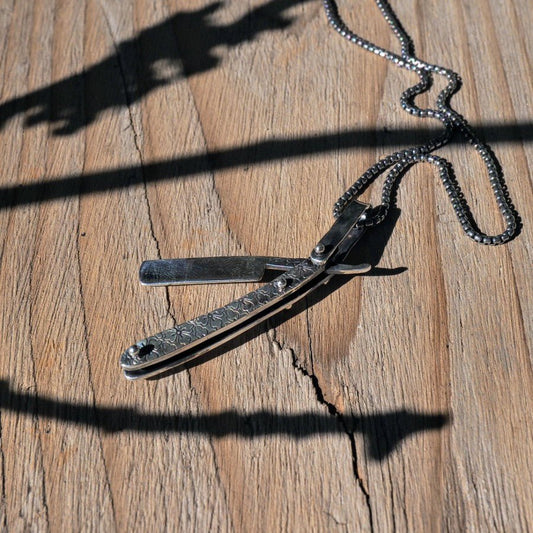 Ornate Straight Razor Necklace in Silver - Mettle by Abby