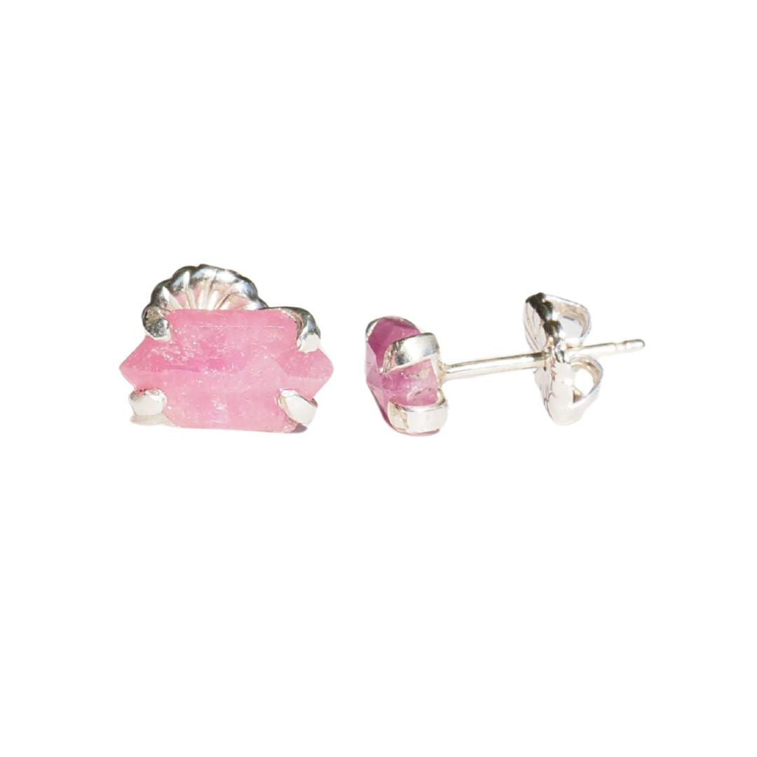 Hexagonal Pink Sapphire Studs