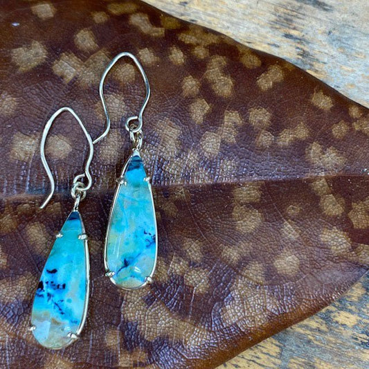 14k Blue Wood Opal Earrings - Mettle by Abby