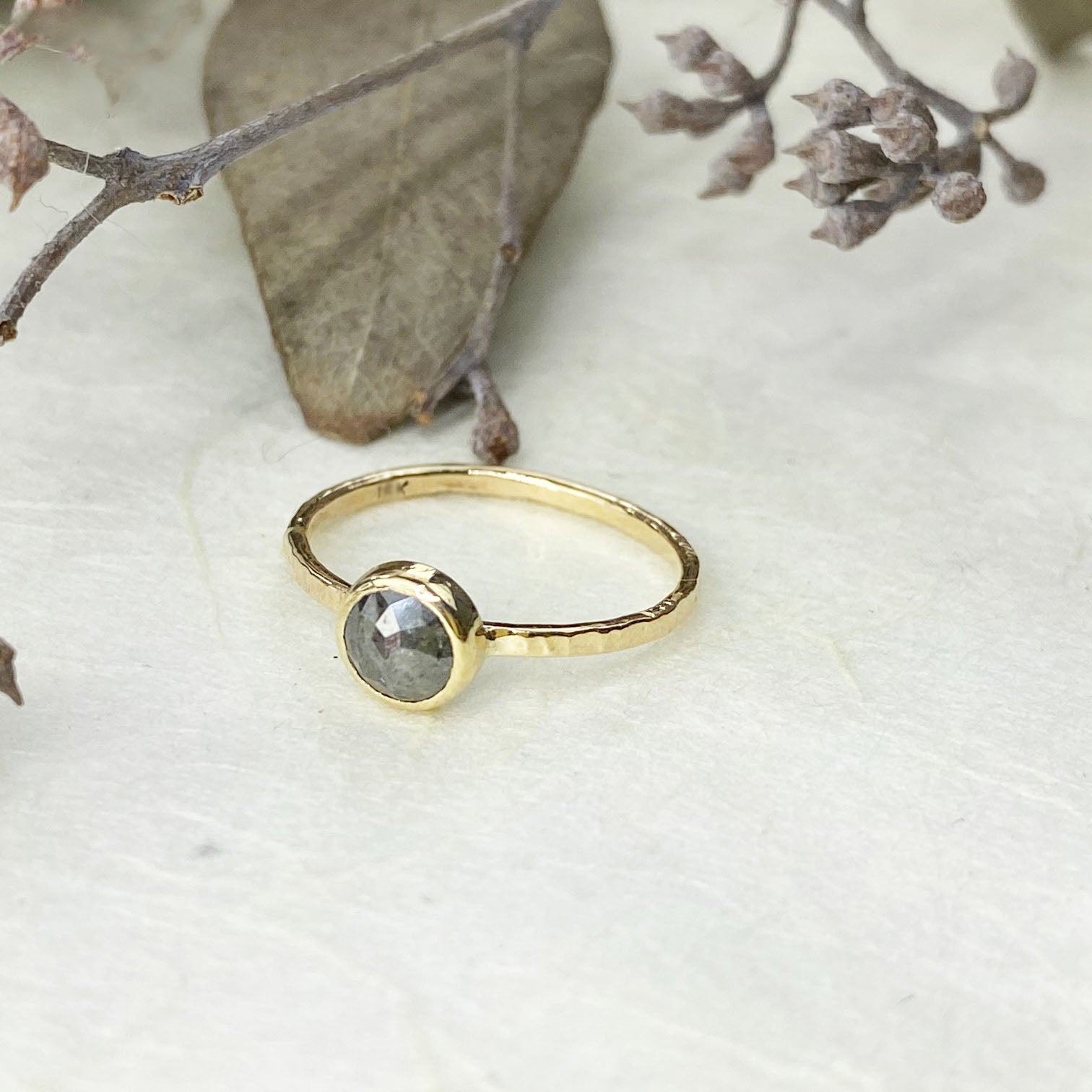 14k Yellow Gold Gray Rose Cut Diamond Ring - Mettle by Abby