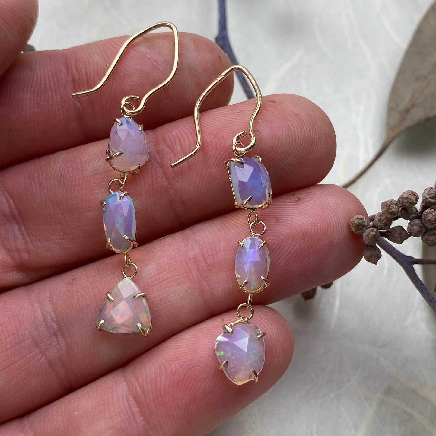 14k Rose Cut Opal Link Earrings