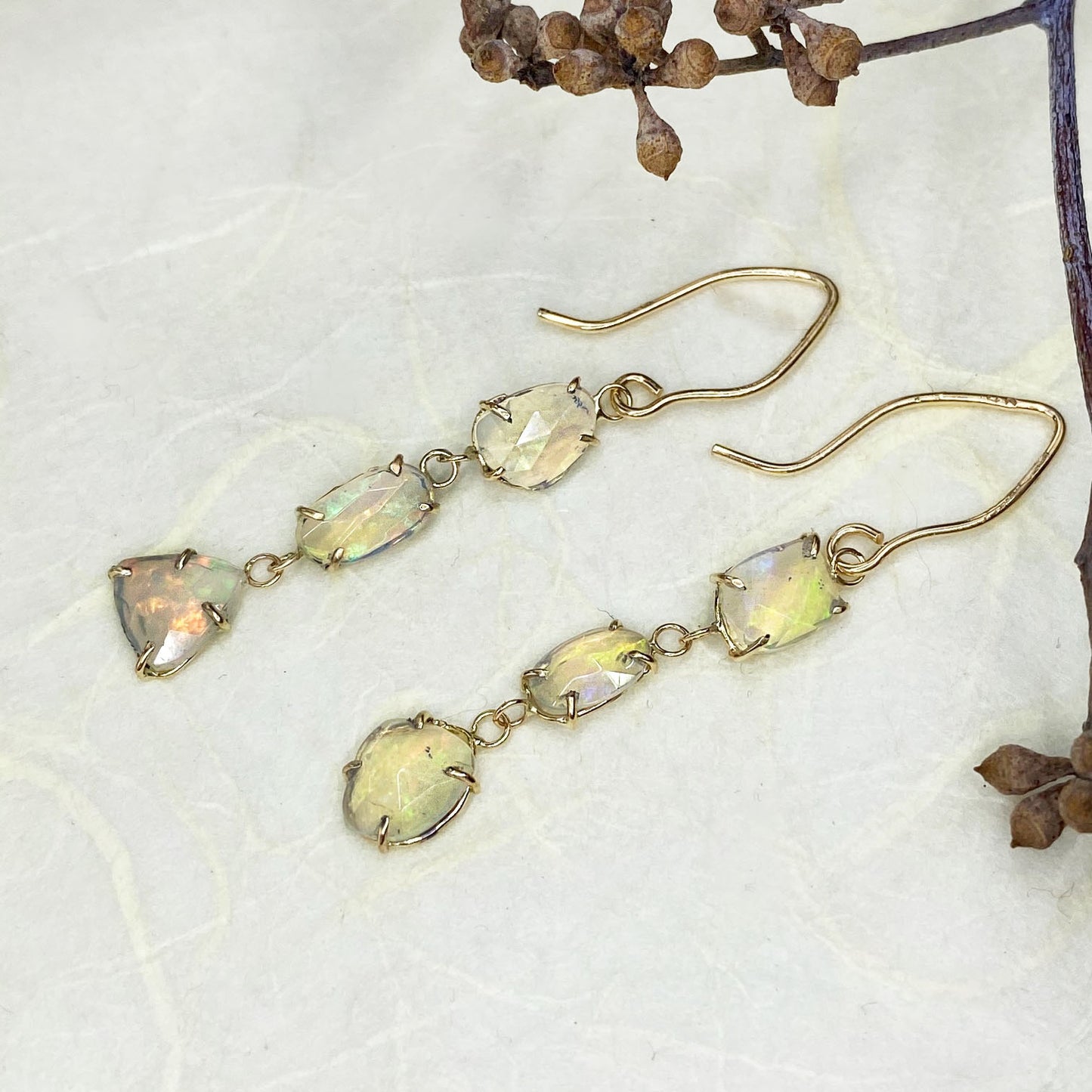 14k Rose Cut Opal Link Earrings