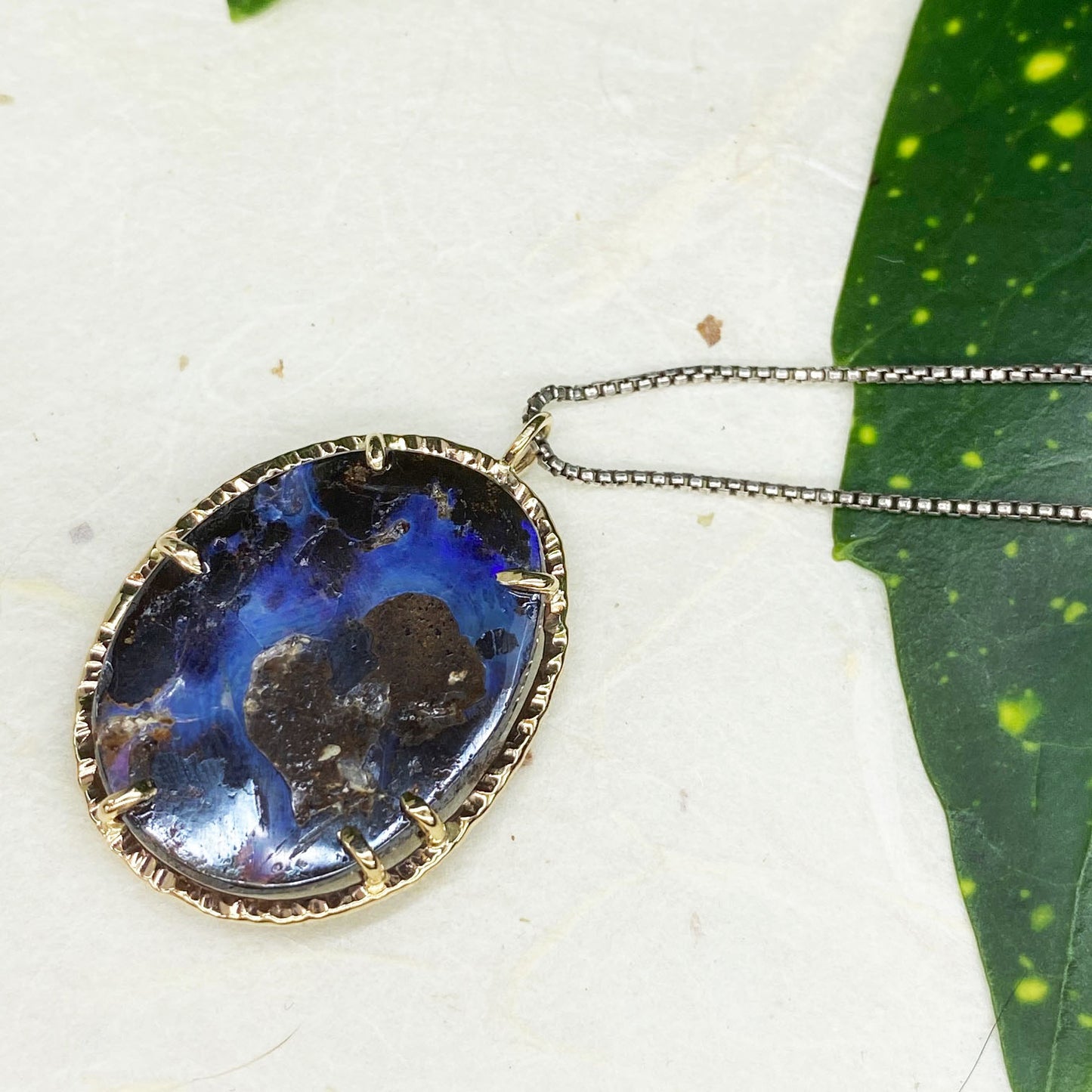14k Yellow Gold Boulder Opal Necklace