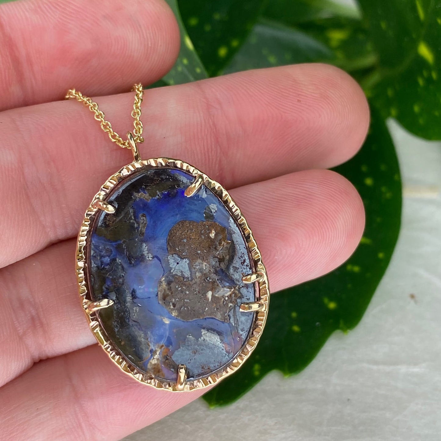 14k Yellow Gold Boulder Opal Necklace