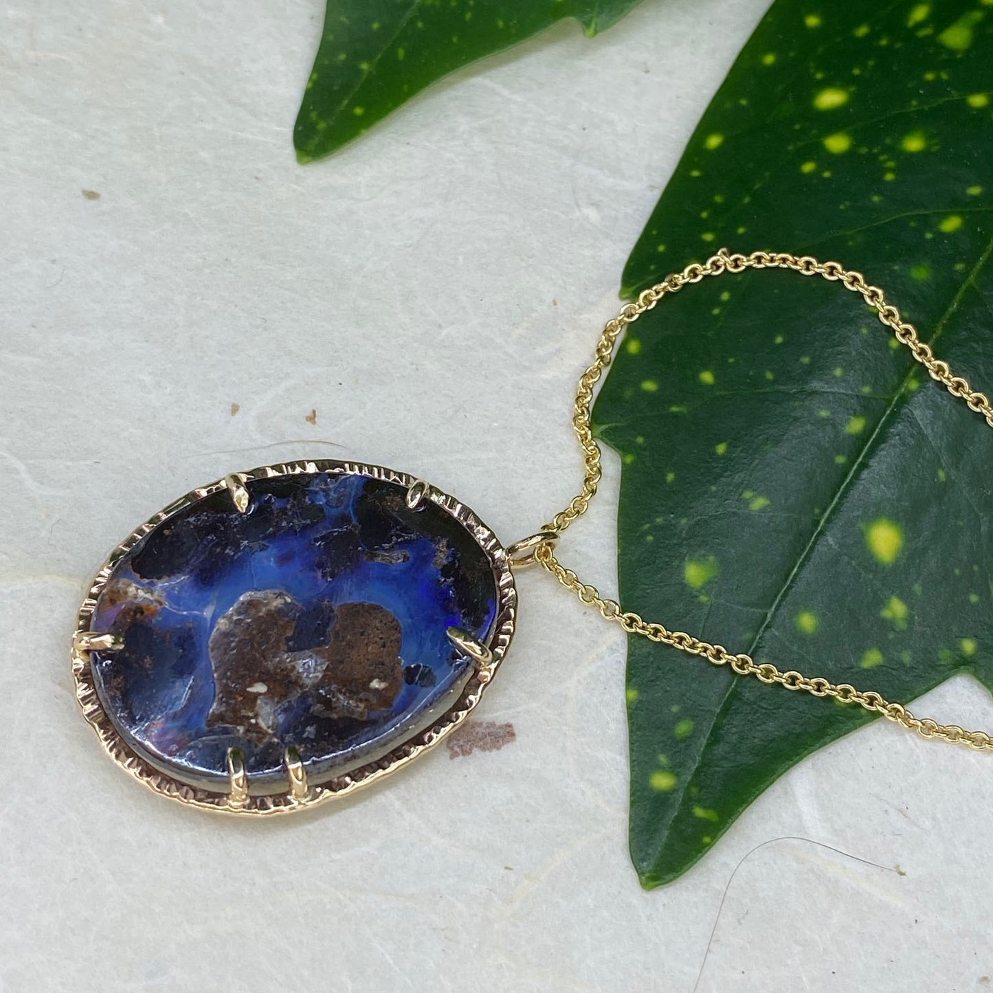 14k Yellow Gold Boulder Opal Necklace