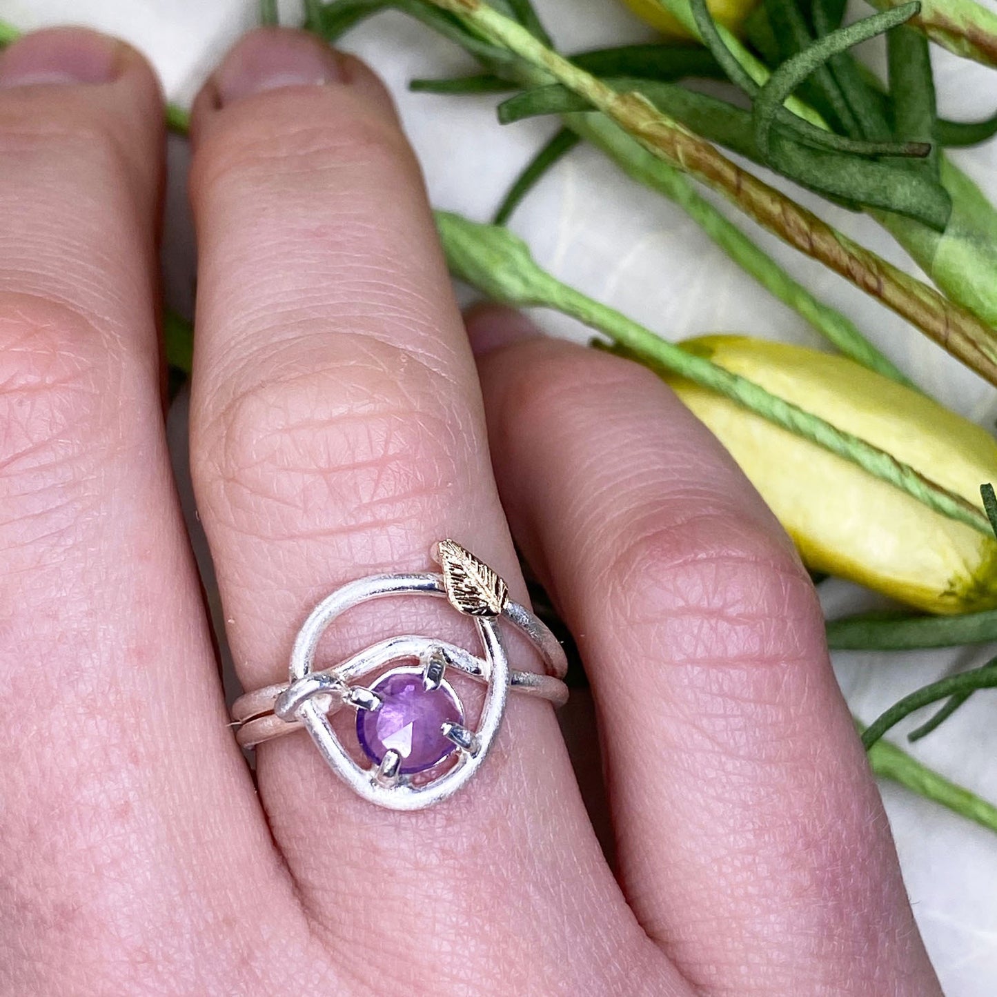 Amethyst Leaf Ring