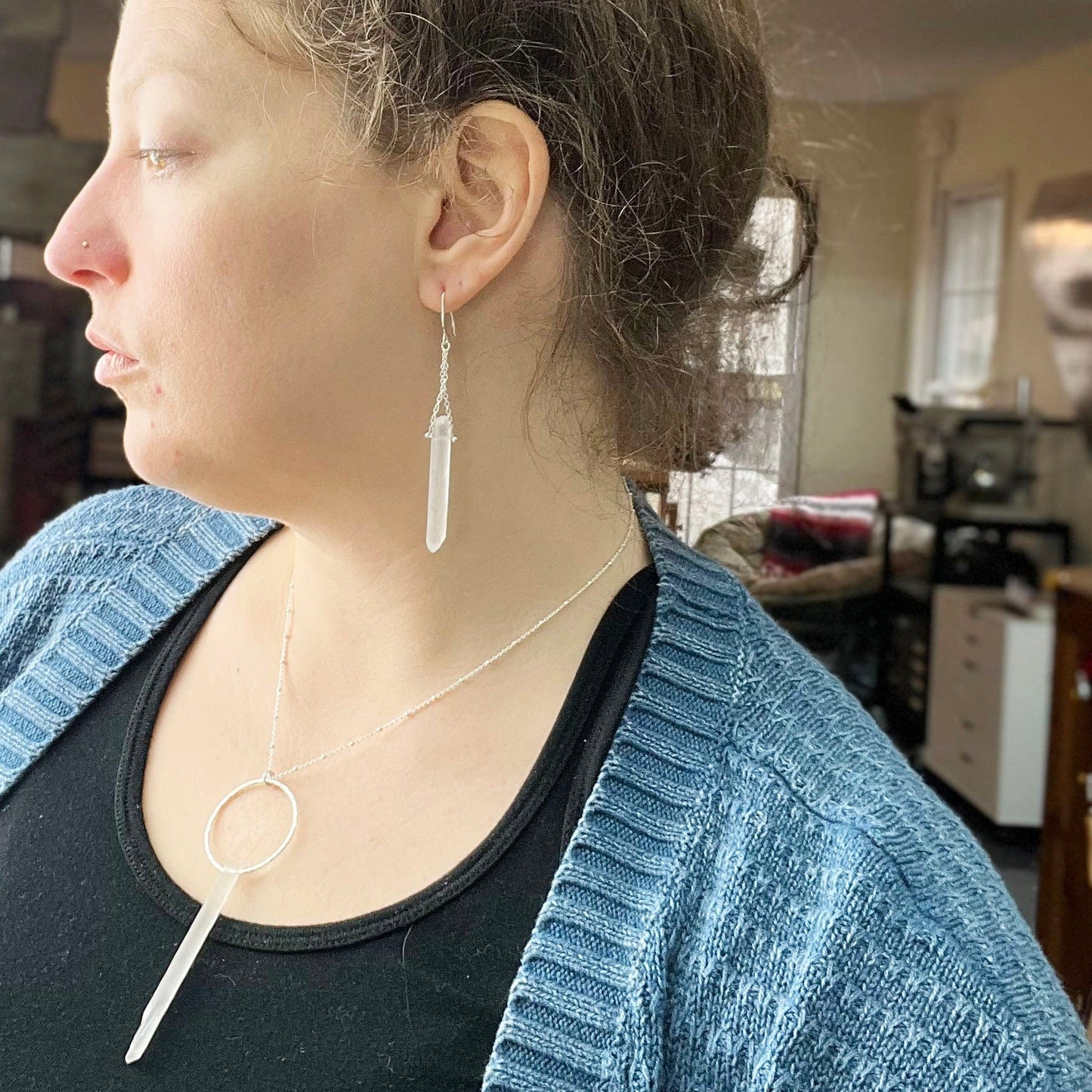 Quartz and Chain Earrings