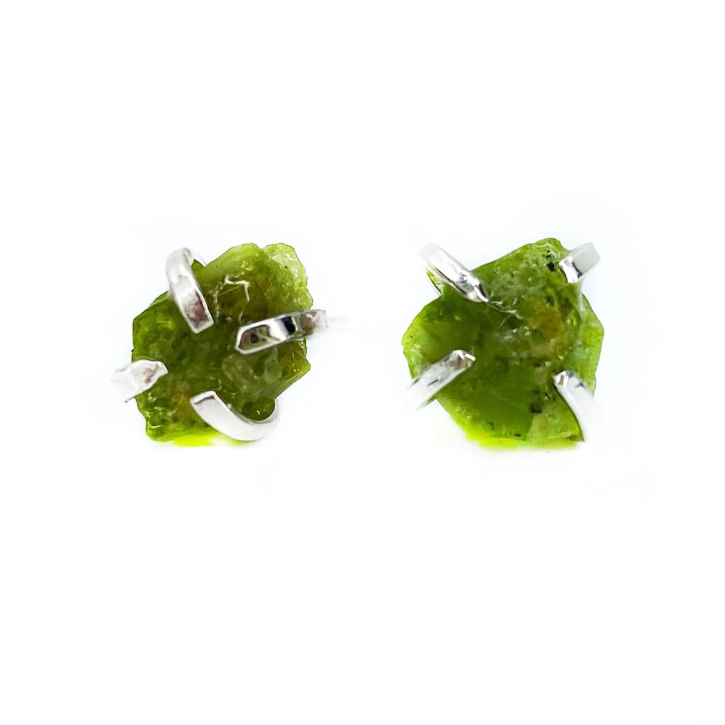 Raw Peridot Studs in Silver
