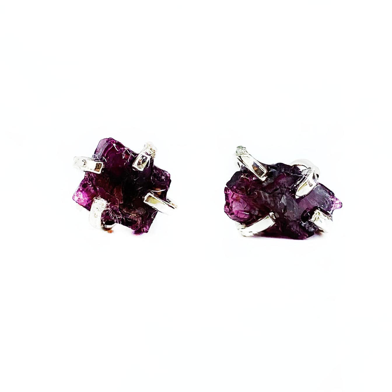 Raw Rhodolite Garnet Studs in Silver