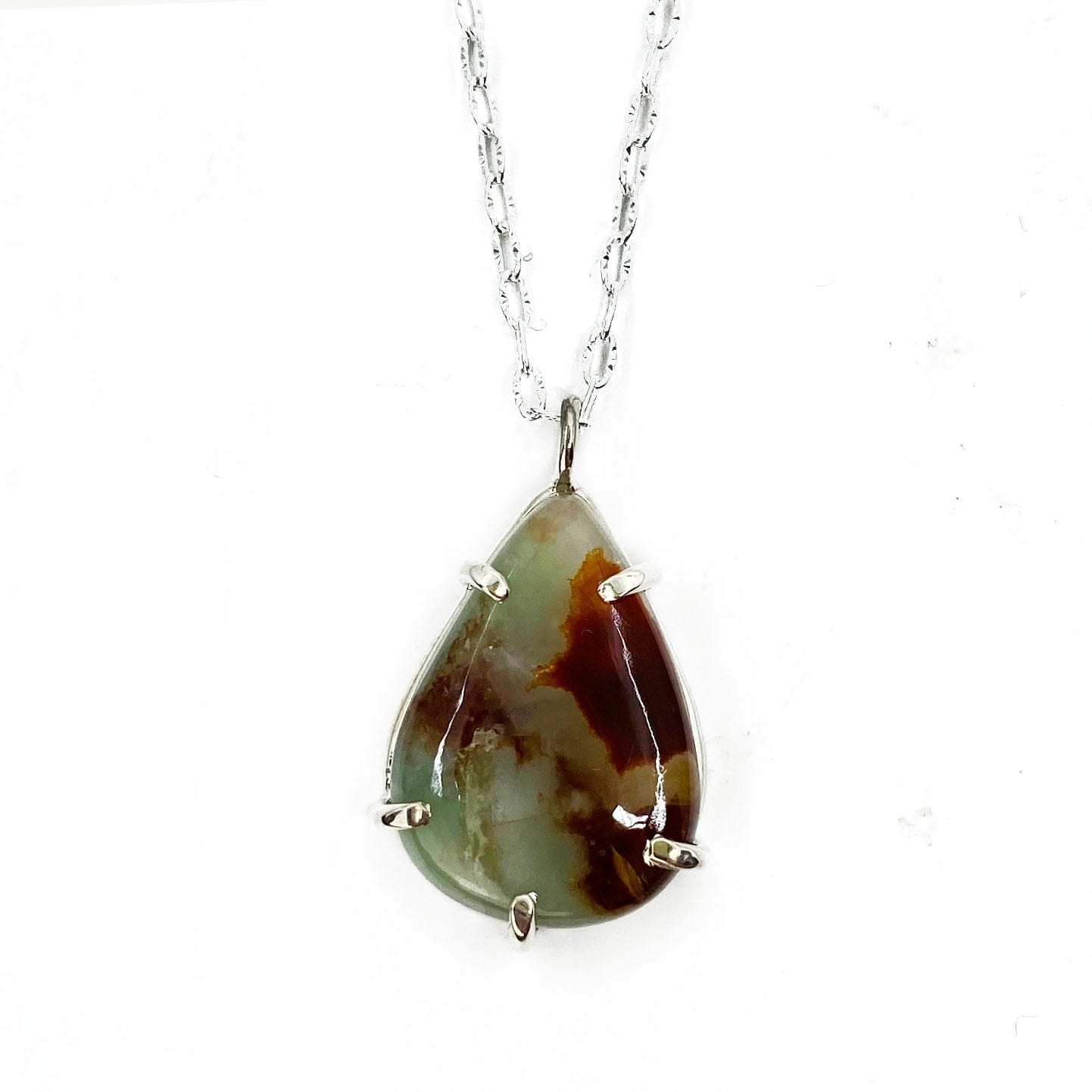 Silver Chrysoprase Drop Necklace