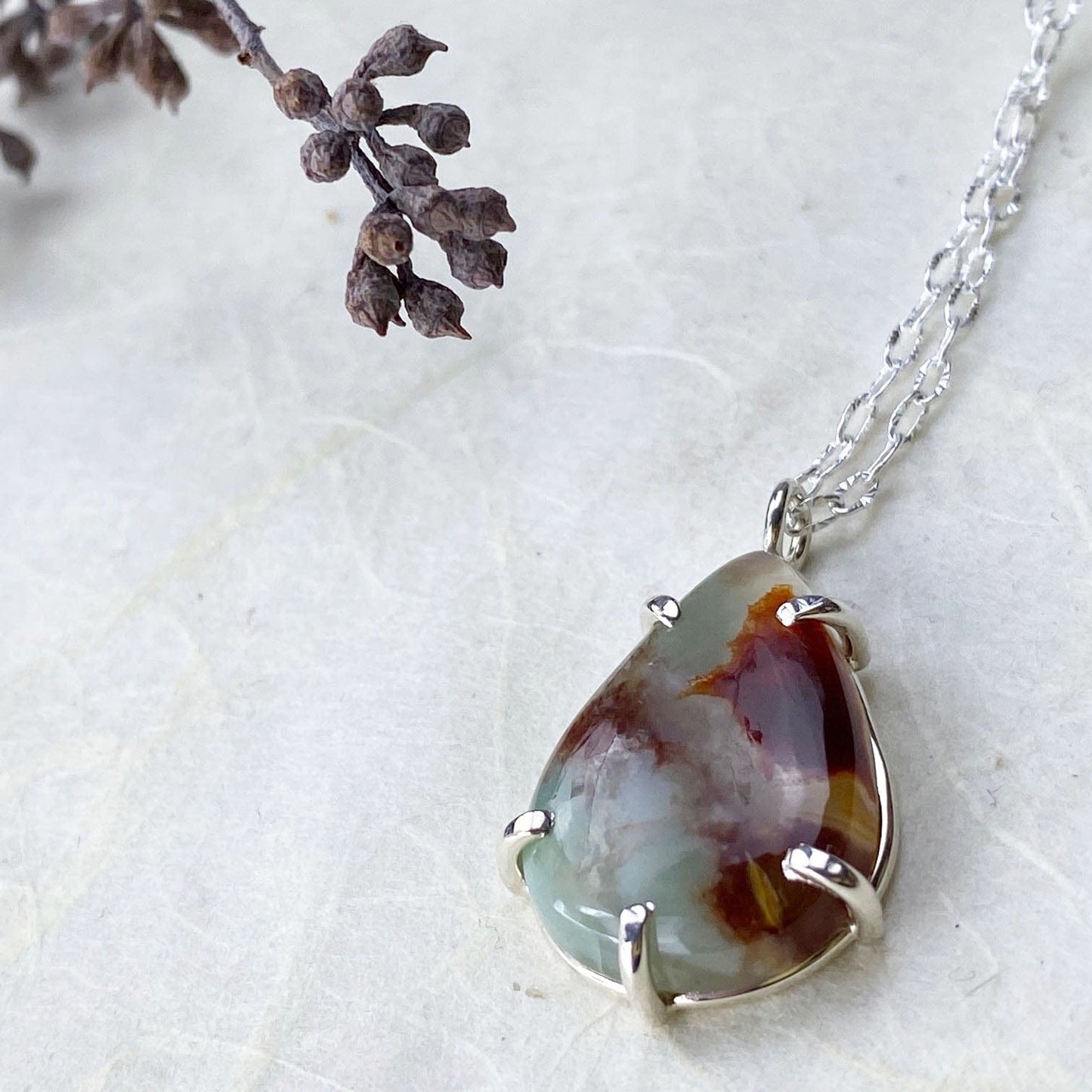 Silver Chrysoprase Drop Necklace