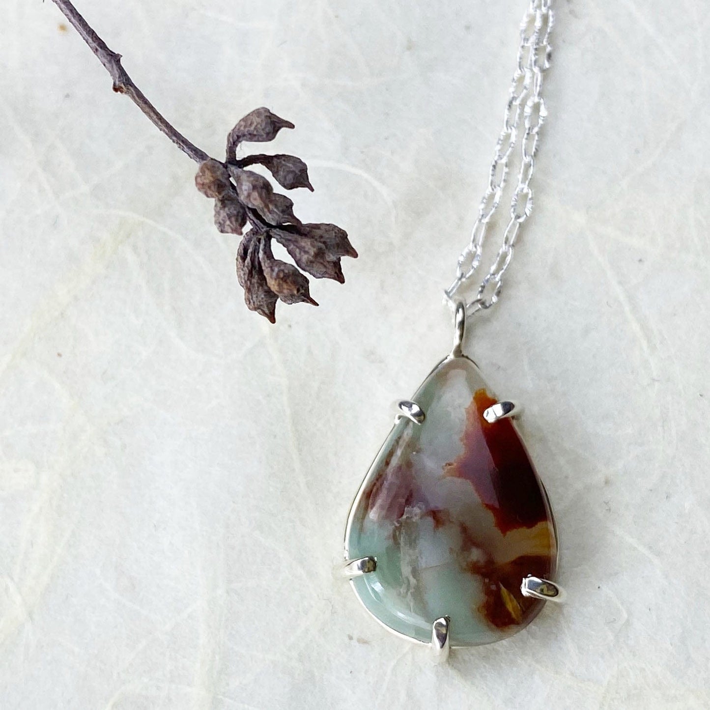 Silver Chrysoprase Drop Necklace