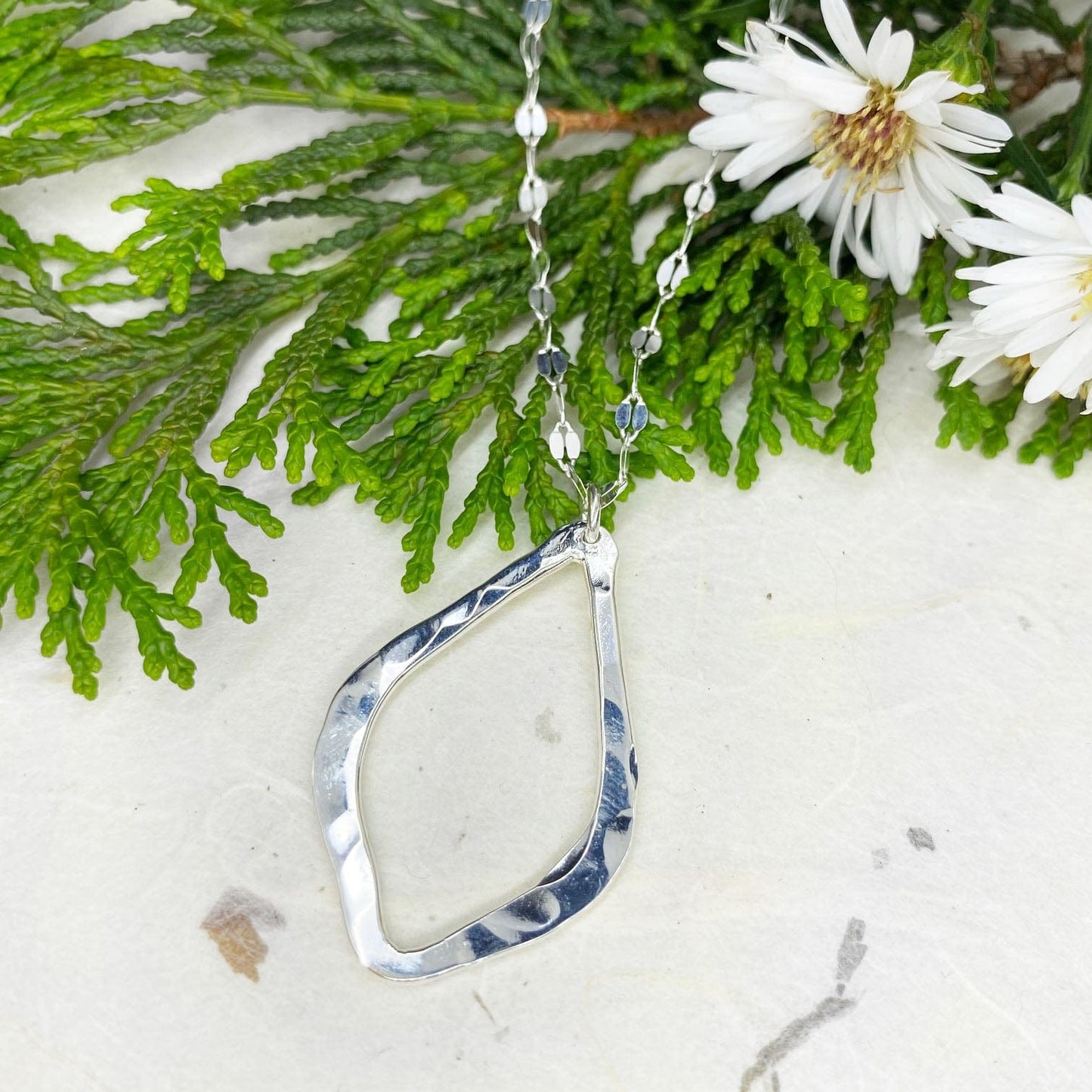Silver Hammered Drop Necklace