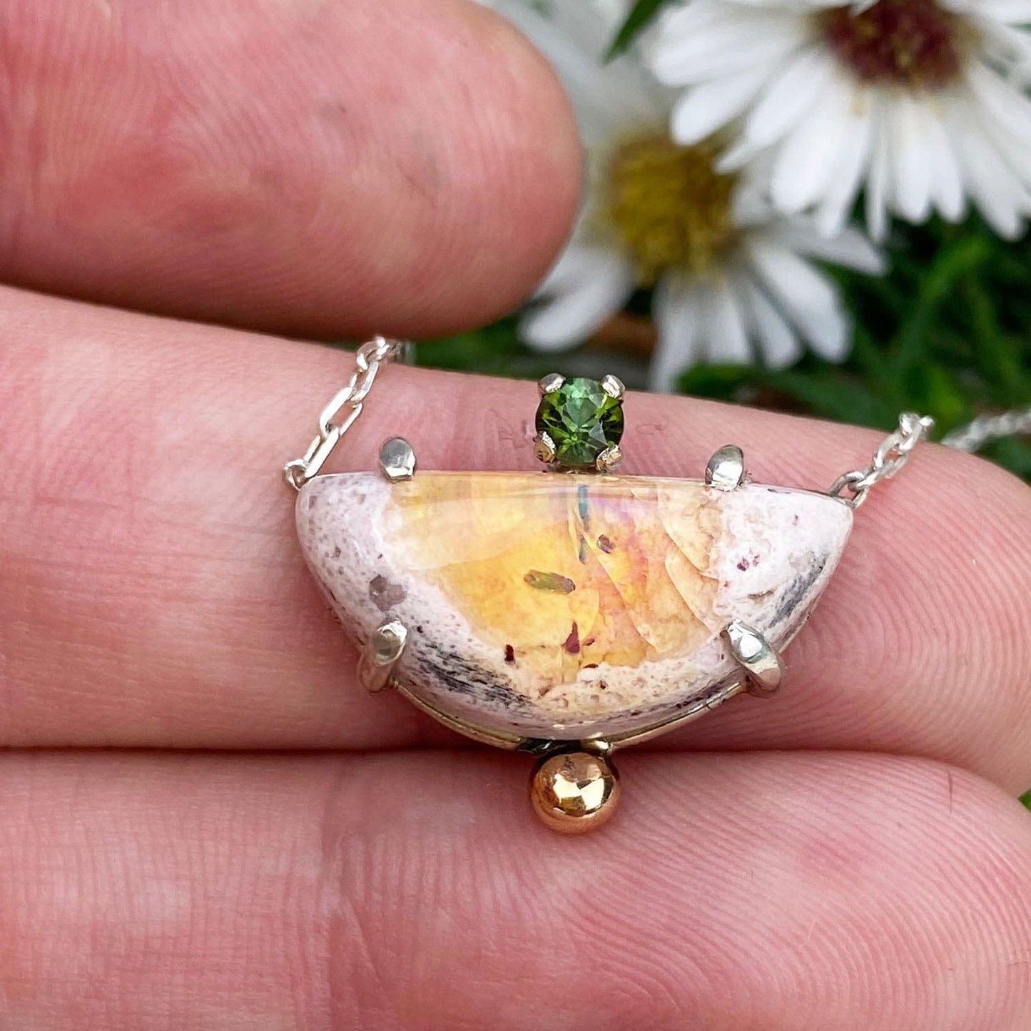 Two Tone Boulder Opal and Green Tourmaline Necklace - Mettle by Abby