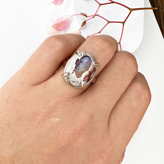 White Boulder Opal Ring - Mettle by Abby