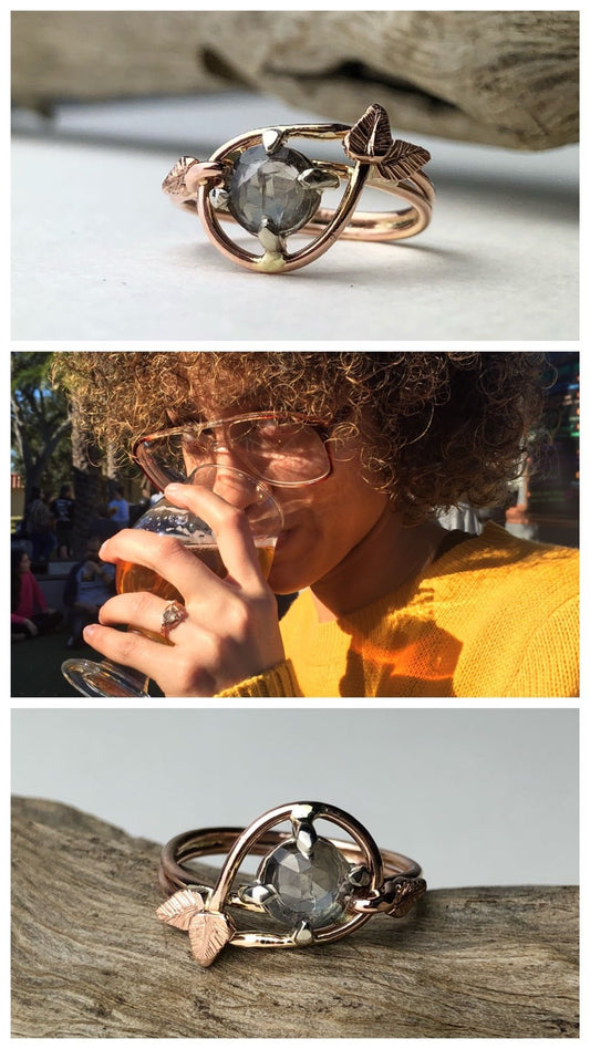 Sapphire Engagement Ring with Leaves // it's the most fun to make jewelry for friends - Mettle by Abby