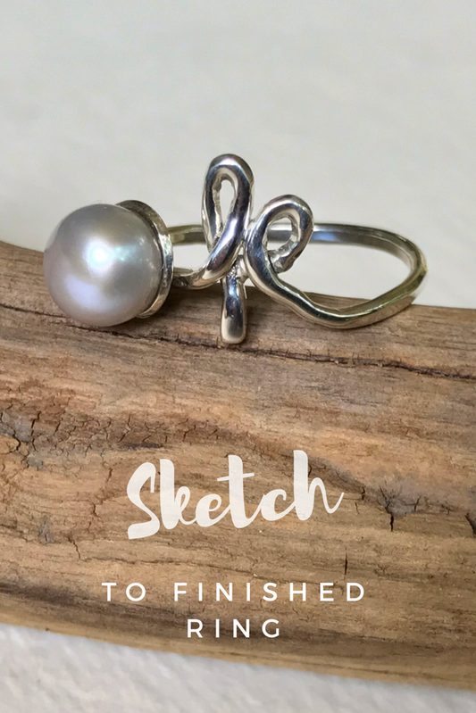 Sketch to finish - Simple Initial Pearl Ring for Her
