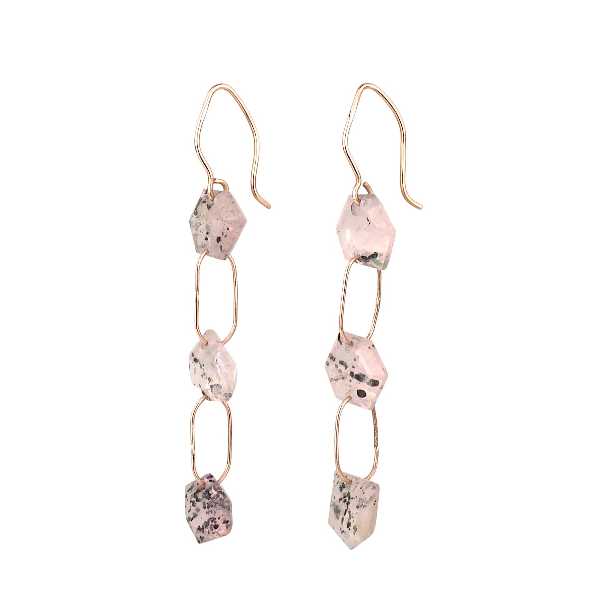 14K Rose Gold Spotted Rose Quartz Chain Link Earrings - Mettle by Abby