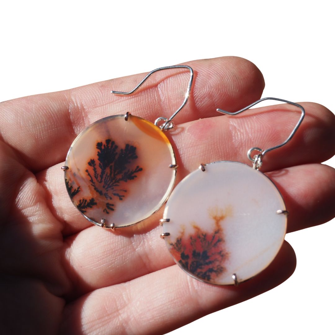 Burning Bush Dendritic Agate Earrings | Sterling Silver & 14K Rose Gold