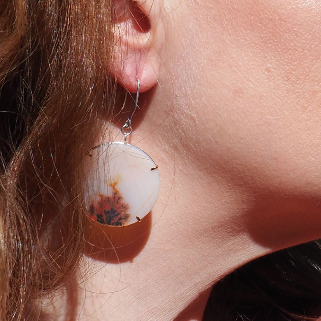 Burning Bush Dendritic Agate Earrings | Sterling Silver & 14K Rose Gold
