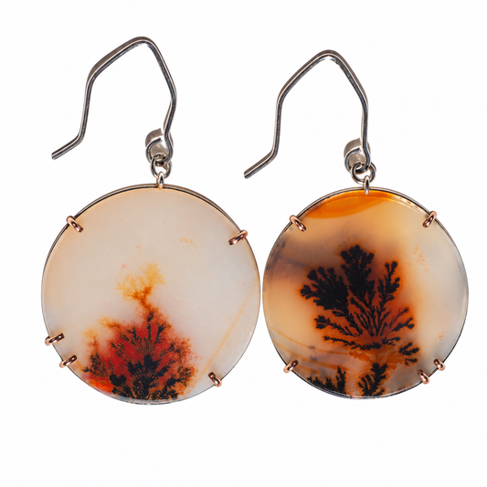 Burning Bush Dendritic Agate Earrings | Sterling Silver & 14K Rose Gold