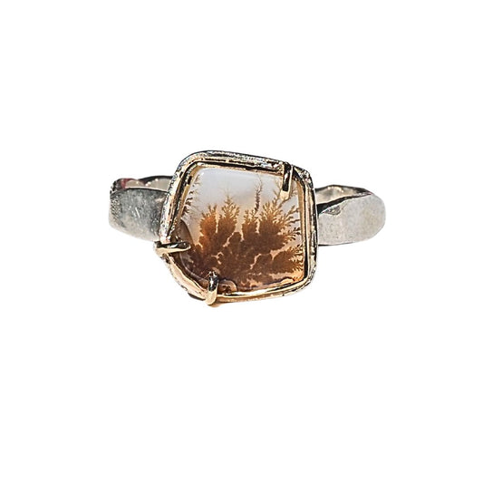 Little Wild Dendritic Agate Ring | 14K Gold & Sterling Silver | Size 7.75