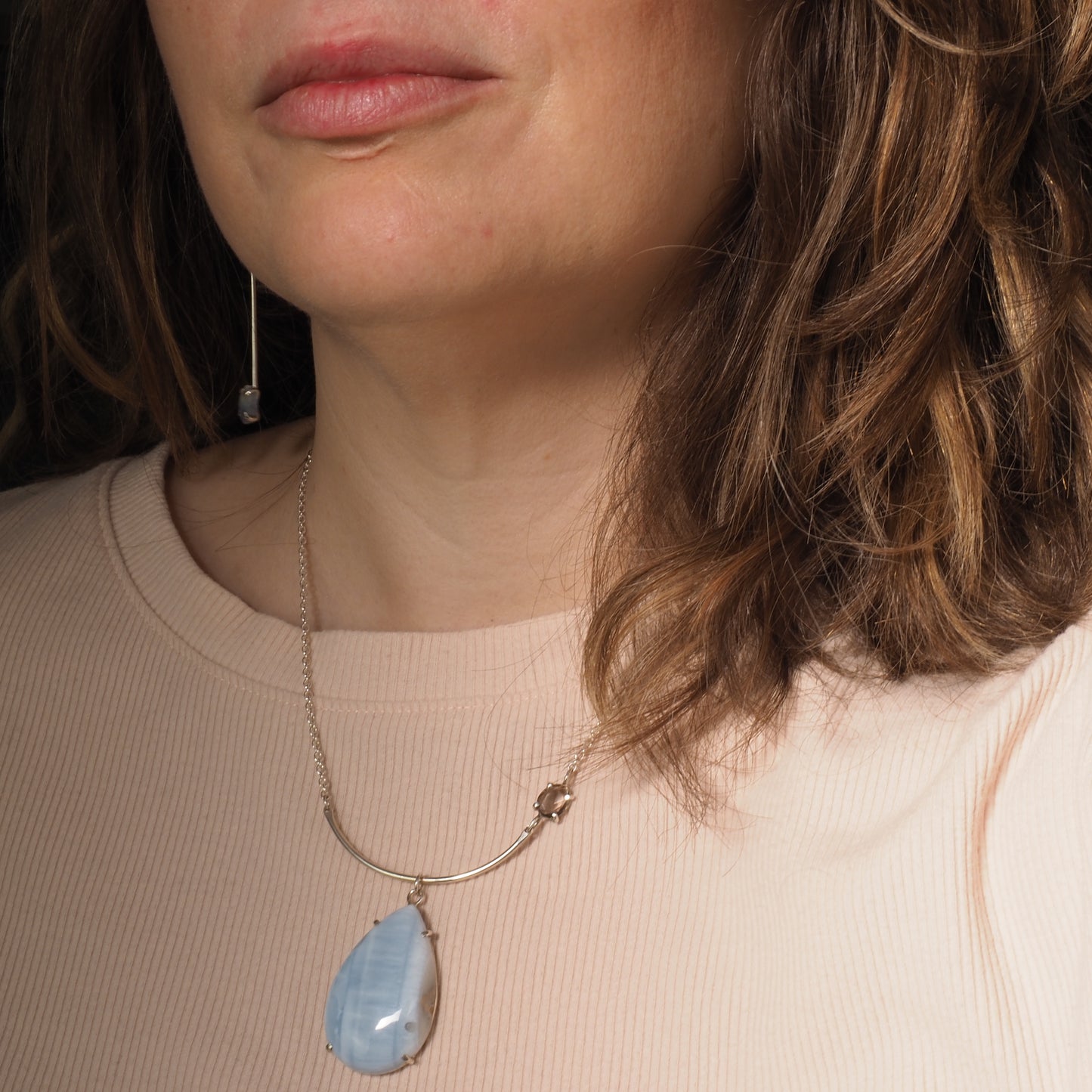 Blue Opal and Smokey Quartz Necklace