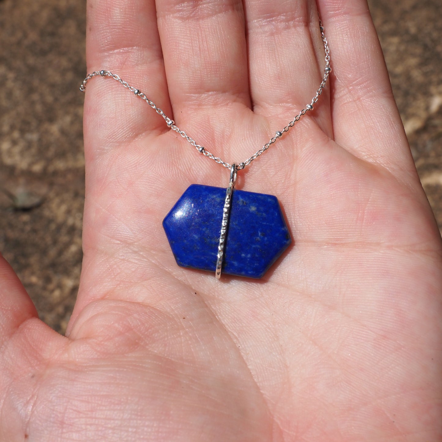 Banded Lapis Hexagon Necklace