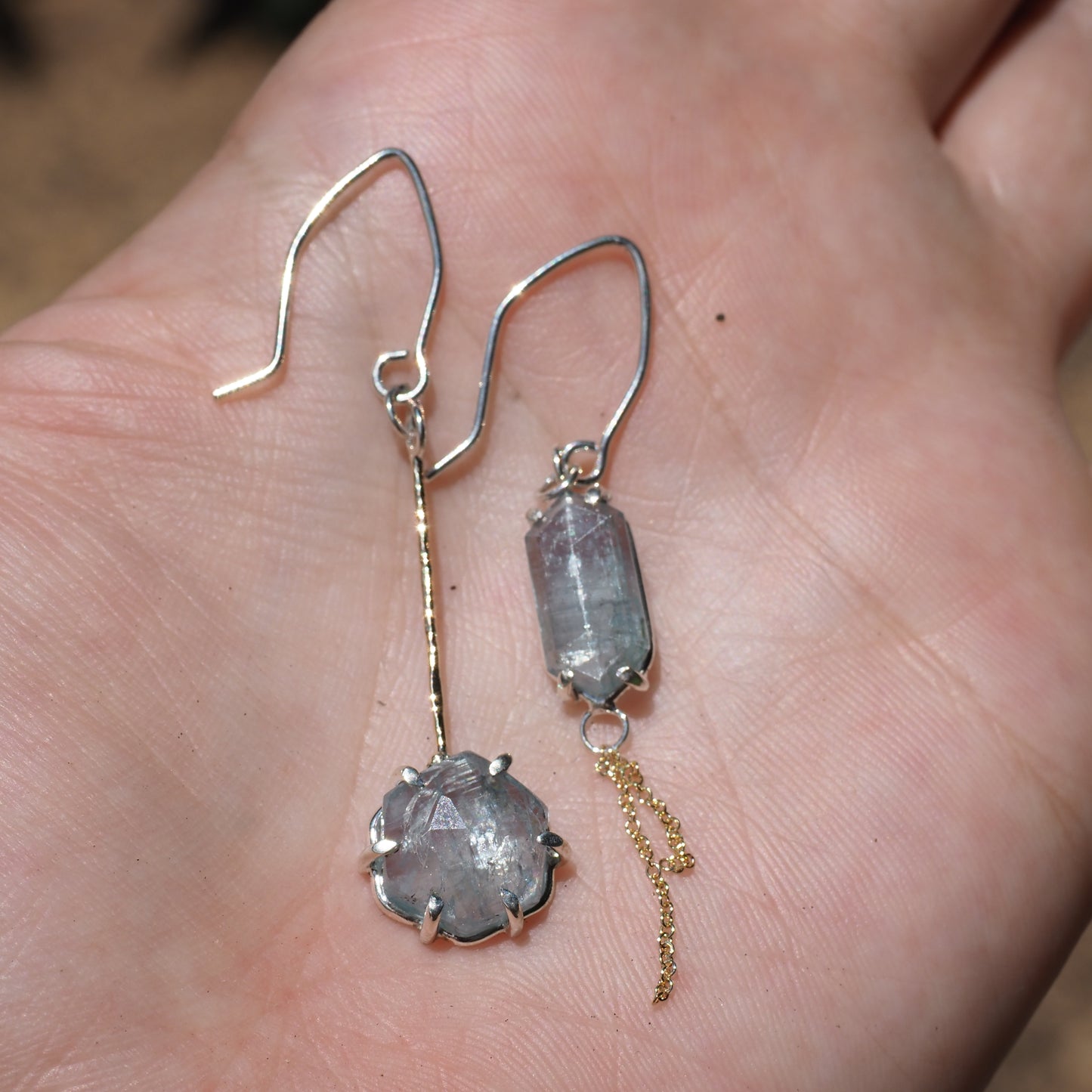 Two-Tone Kyanite Asymmetrical Earrings