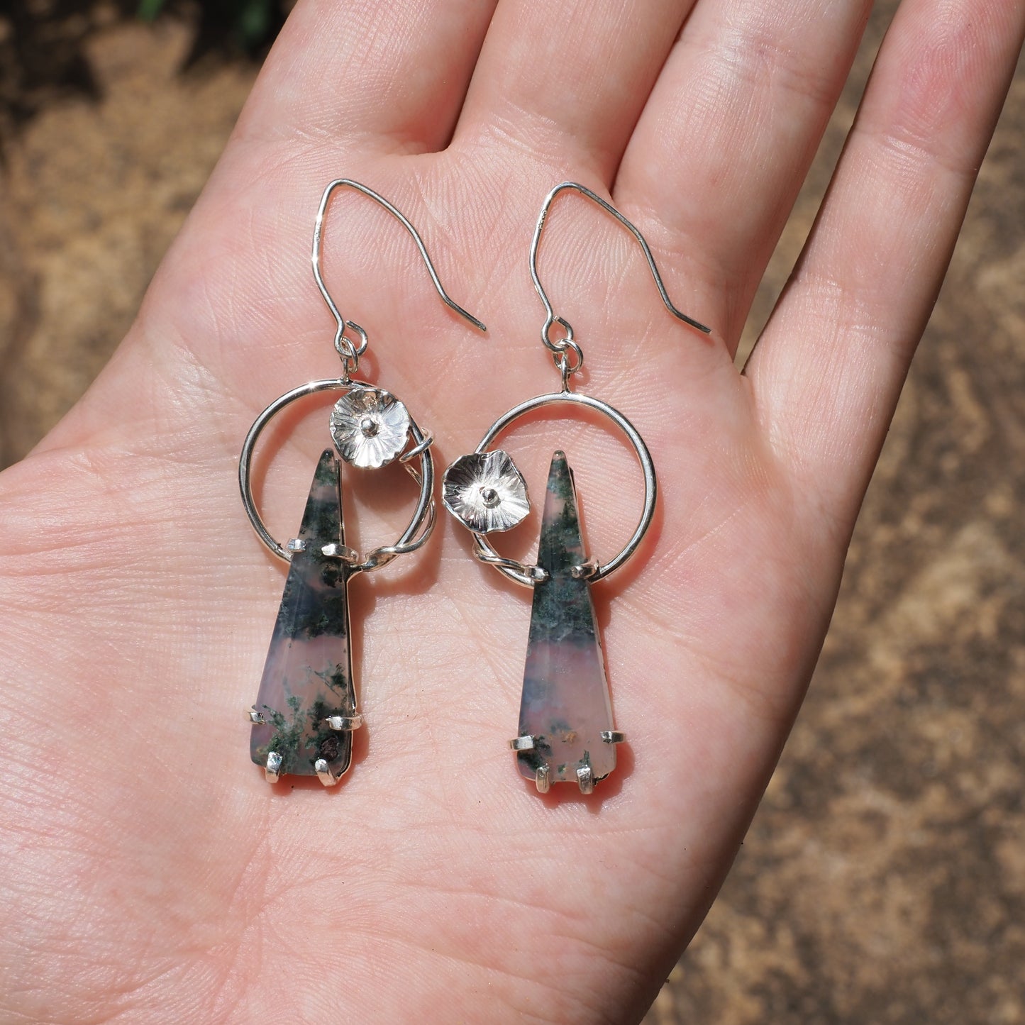 Art Nouveau Moss Agate Earrings