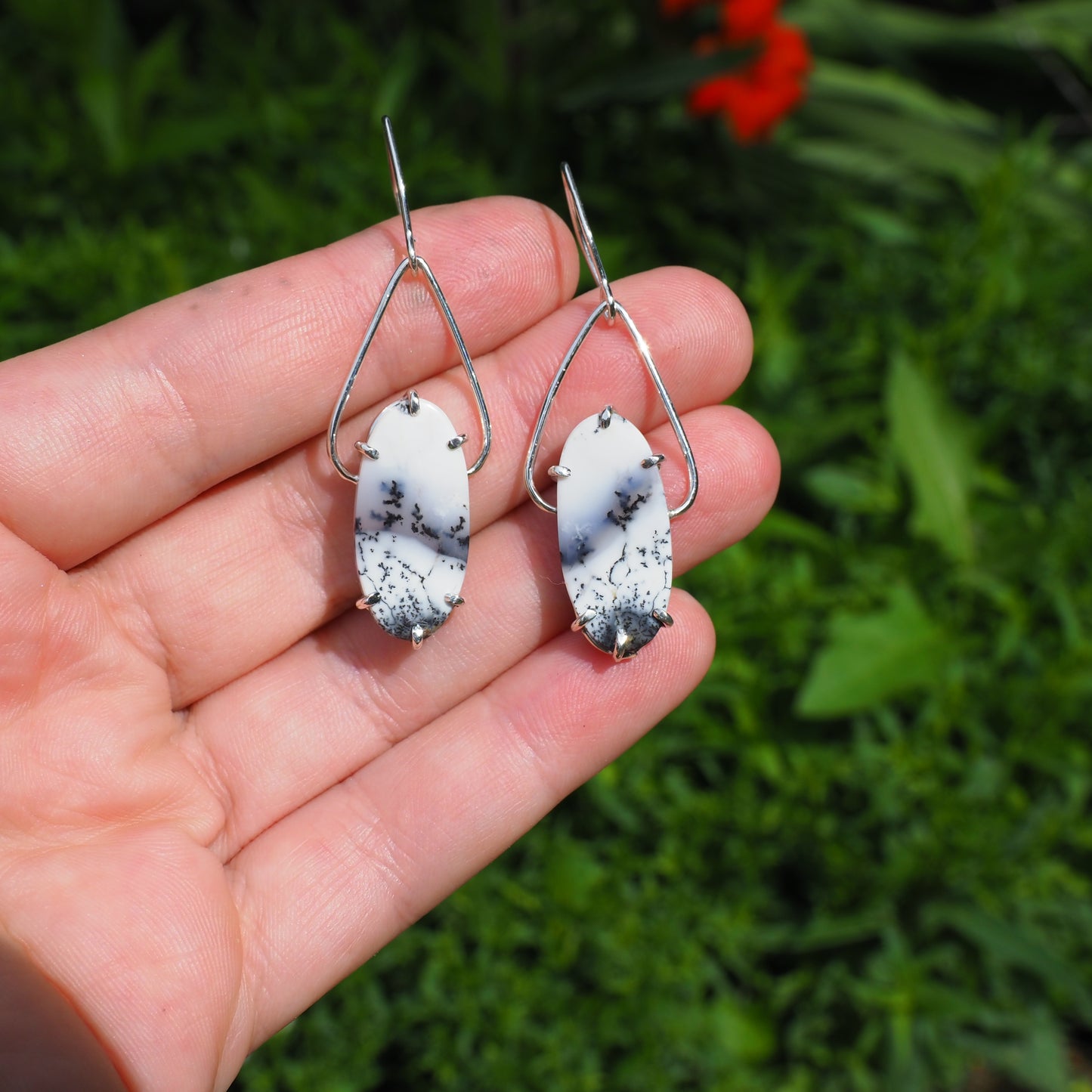 Dendrite Opal Petal Earrings