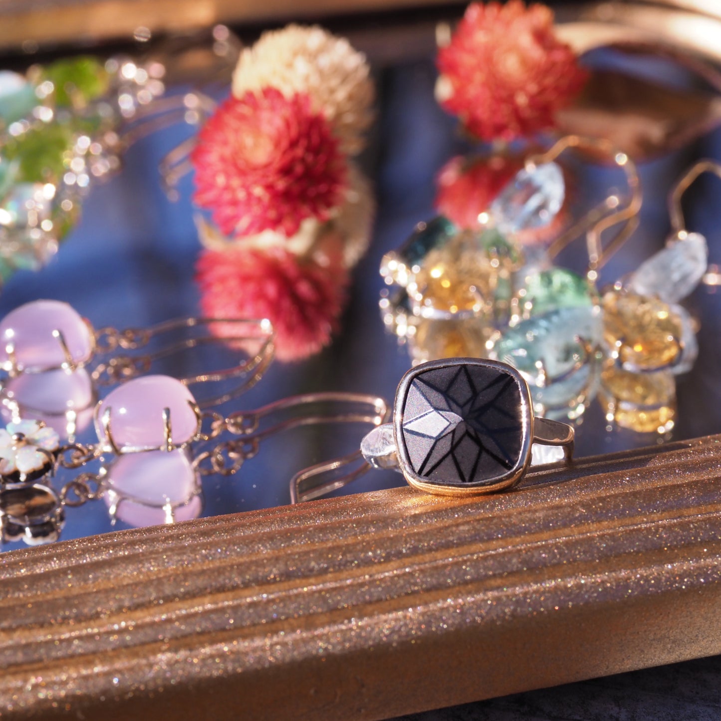 Black Star Ring - Gold, Silver and Black Spinel Bezel Set Ring