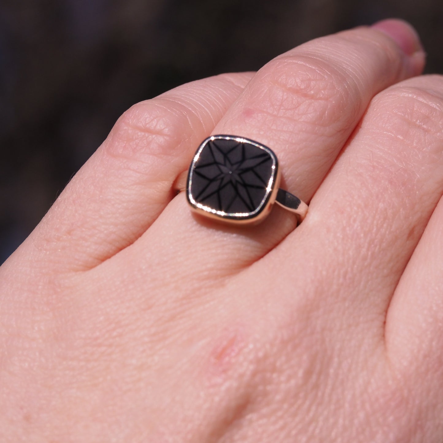 Black Star Ring - Gold, Silver and Black Spinel Bezel Set Ring