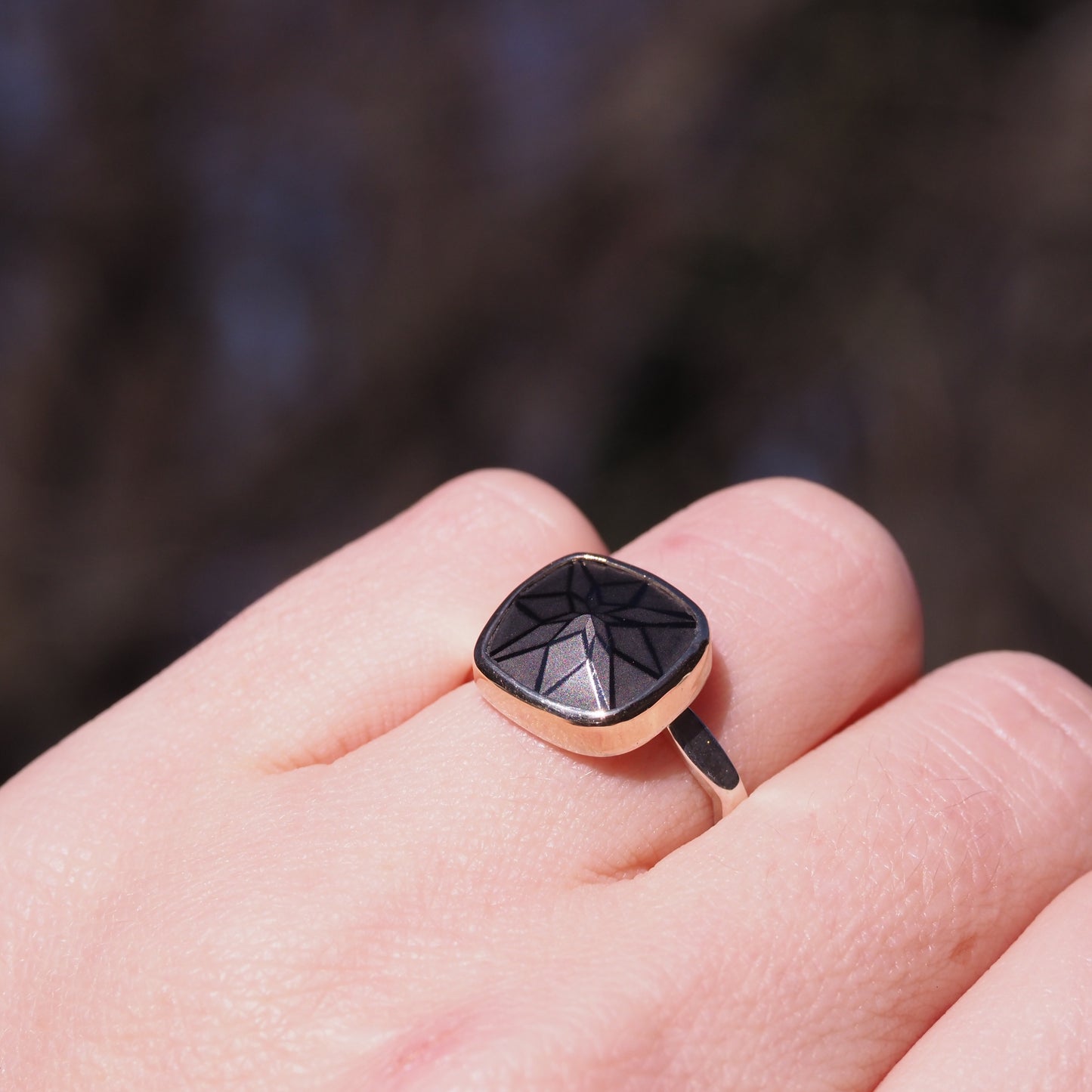 Black Star Ring - Gold, Silver and Black Spinel Bezel Set Ring