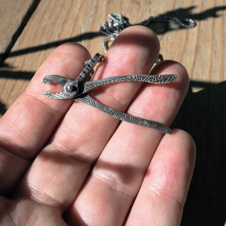 Ornate Plier Pendant in Silver