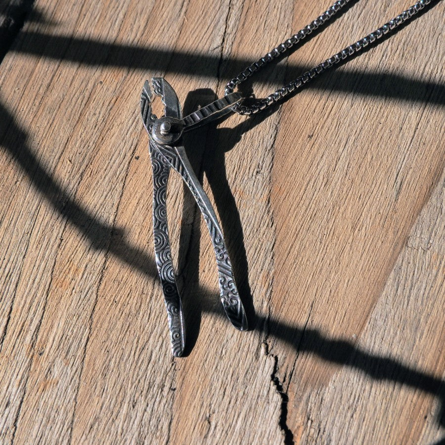 Ornate Plier Pendant in Silver