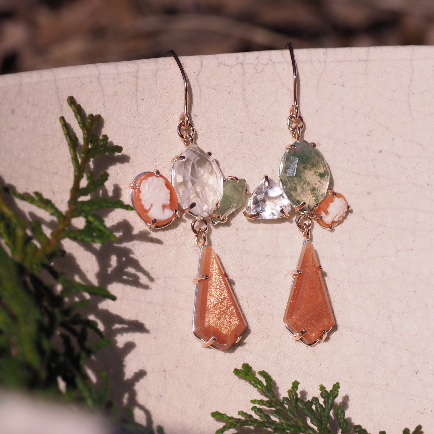 14k Cameo Garden Earrings