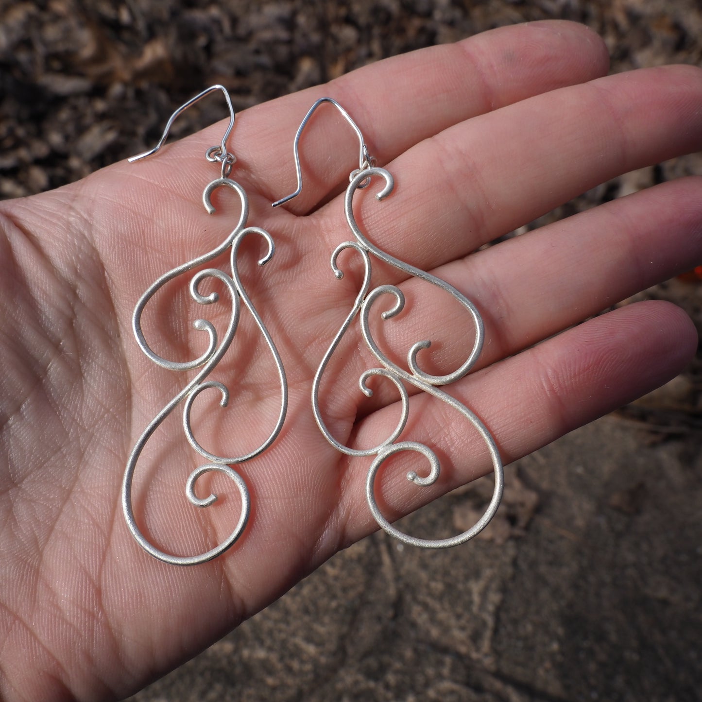 Large Silver Scroll Earrings